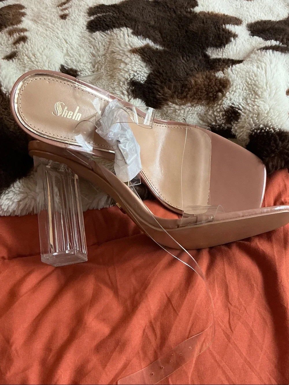 SHEIN Blush Pink Clear Strap Block Heel Sandals
